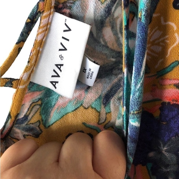 Ava & Viv floral strappy ruffled bell sleeve Fall Top 
Boho western Flowy fit - Picture 9 of 11